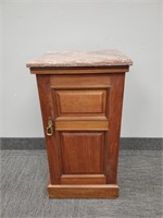 Antique 1 door low stand with marble top -