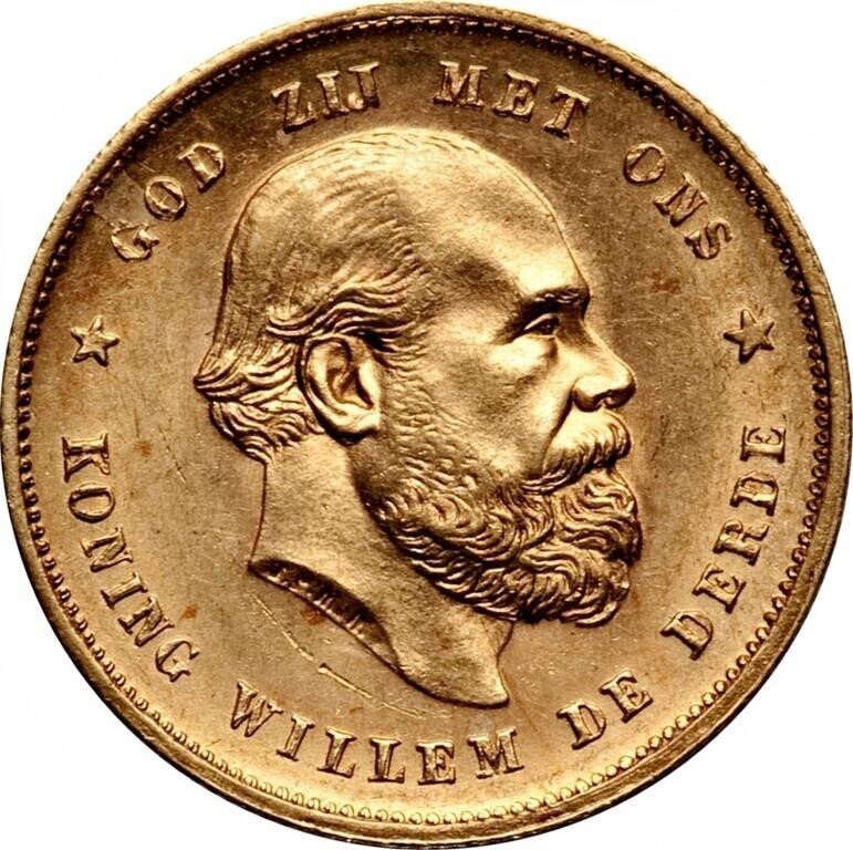 1877 Netherlands 10 Gulden Gold Coin
