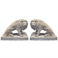 Symmetrical Pair of 39 Inch Entry Lions in Rough S