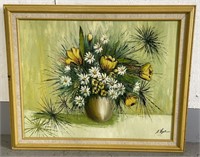 (JK) Floral Artist Signed Oil Painting on Canvas