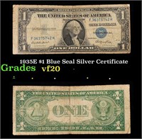 1935E $1 Blue Seal Silver Certificate Grades vf, v