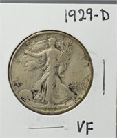 Silver U.S. Walking Liberty Half-Dollar 1929-D VF