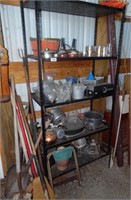 GROUP OF ITEMS, SHELF AND HAND TOOLS