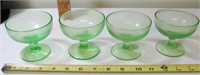 4 Vaseline Sherbert Glasses, 1 has chip bottomedge