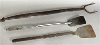 3 hand forged hearthside utensils ca. 18th-early