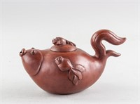 Chinese Zisha Gold Fish Teapot with Artist Mark