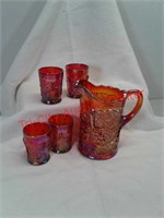 Red iridized water set of LG Wright maple leaf