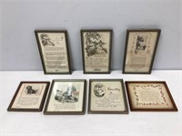 Seven Framed Vintage Illustrated Poems