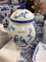 Blue and white cookie jar