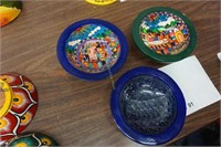 3-Mexican Folk Art wood bowls,  hand-painted