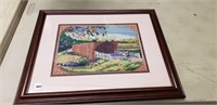 Needlepoint Picture, Framed, Old Bridge