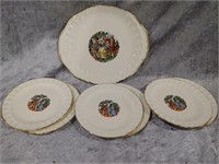 Vintage Colonial Charm Platter & 6 Plates