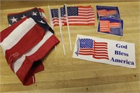 LOT OF AMERICAN FLAGS BANDANAS STICKERS ETC.