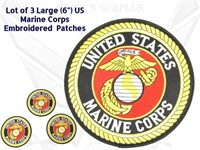 3 New Military 6" Marine USMC Embroidered Patch