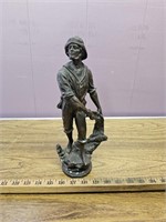 Metal Fisherman Statue- 12" Tall