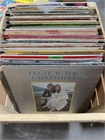 Vinyl Record Lot w Wooden Crate