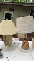 2 vintage table lamps, wood lamp, handpainted