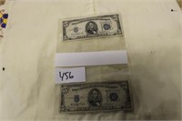 2 X $ 1934C AND 1934D $5 DOLLAR SILVER CERTIFICATE