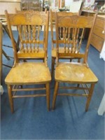 4PC ANTIQUE OAK PRESSED BACK DINING CHAIRS