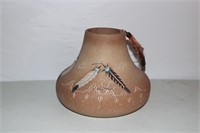 Native American Southwest Art Pottery Feather Vase