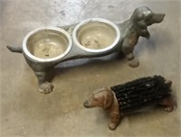 (M) Dachshund scraper and food bowl out of metal.