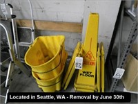 LOT, (2) MOP BUCKETS & SAFETY SIGNS