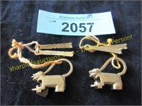 2 brass animal padlocks