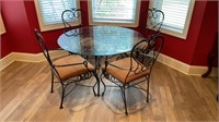 Wrought Iron Glass Top Table with Four Chairs