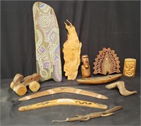 Group of carved wood figures, Australian