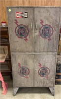 Two piece vintage parts cabinet, 33“ x 13“ x 95“,