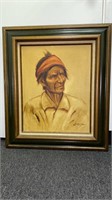 Framed Portrait of Tarahumara Man Signed