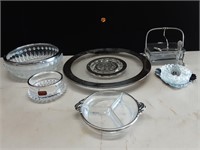 7PC CRYSTAL GLASS W/ SILVER PLATE LOT