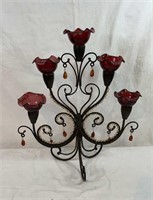 20" Metal Ruby Glass Candle Sconce Stand