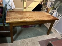 Large Worn Wooden Table Used as Workshop Bench
