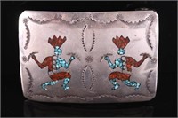 Navajo Branch Coral & Chip Turquoise Belt Buckle