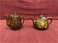 2 English Brownware tea pots, 1 Queen Elizabeth