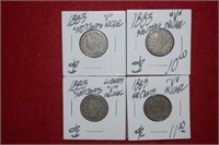(4) 1883 "No Cents" V - Nickels