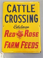 "Red Rose Farm Feeds" Embossed Metal Sign