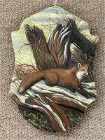 Carved & Painted Red Fox Wooden Plaque