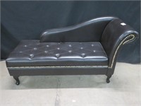 BLACK LEATHER LOUNGER W/ STORAGE SPACE