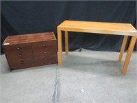 WOODEN HALL TABLE, OAK CHEST OF DRAWERS