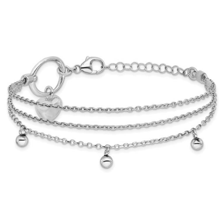 Sterling Silver Rh-plated Heart 3-strand Bracelet