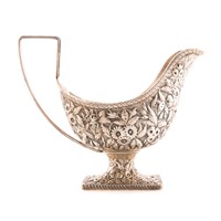 Kirk repousse coin silver gravy boat