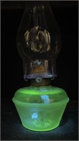 13" Uranium Glass Oil Lamp Base & Shade