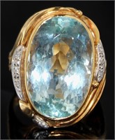 18k Gold 17.79ct Natural Aquamarine & Diamond Ring