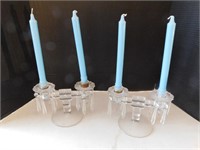 2 Glass Prism Candlesticks