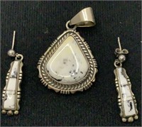 White Buffalo Stone/Sterling Pendant & Earrings