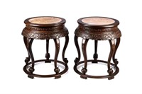 PAIR OF CHINESE PEDESTAL STANDS WITH MARBLE