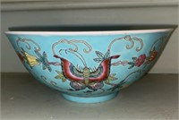 20th C. Chinese Turqoise Butterfly Motif Rice Bowl