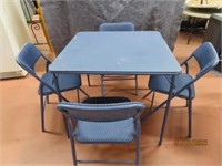 (5)pc Costco Blue Card Table w/ Chairs 1/2